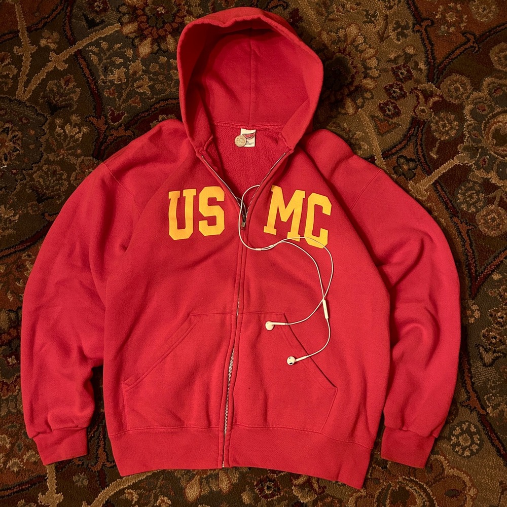 Vintage Soffe USMC Hoodie Mens XL Red Full Zip US Marine Corps Sweatshirt